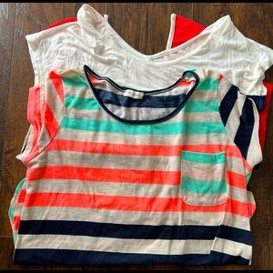 Woman’s 2 shirt bundle 1 red/blue/white & 1 cream/aqua/peach/blue size L&XL